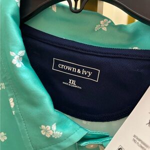 Crown & Ivy Green Shirt with White Floral Design XXL